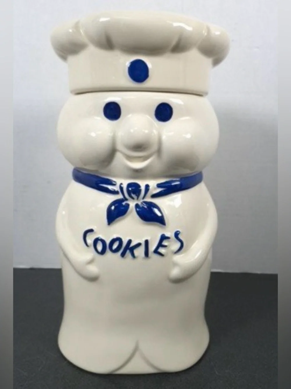 Vintage 1973 Official Pillsbury Dough Boy Ceramic Cookie Jar *slight lid grazing